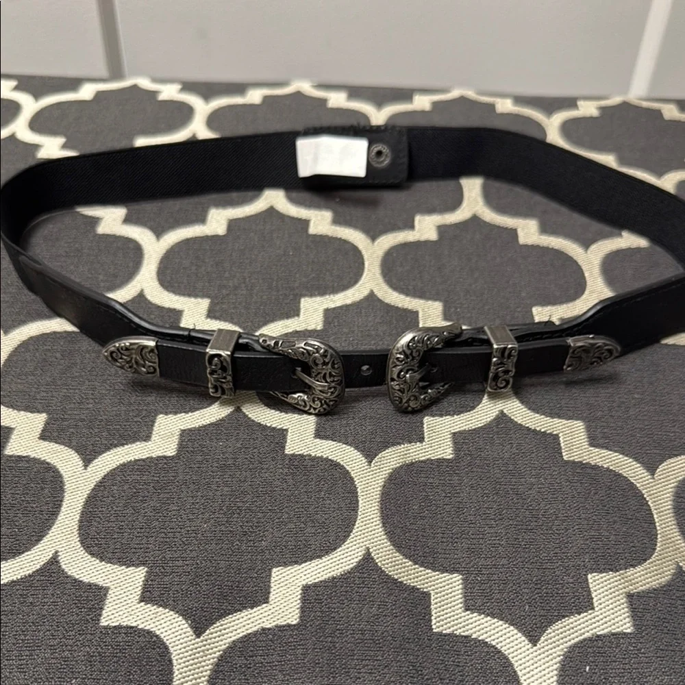 Black Leather Belt with Silver Buckle